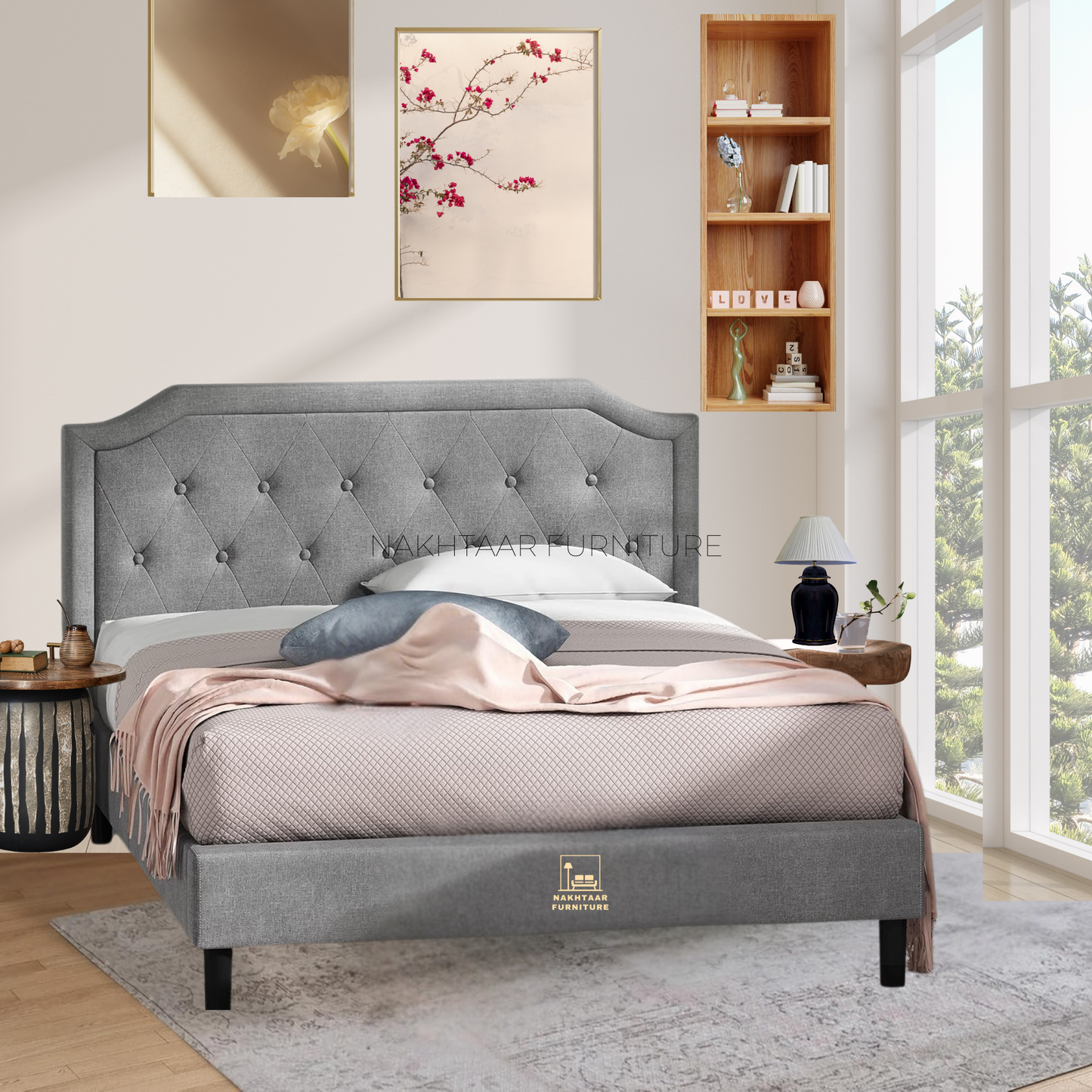 Upholstered Curved Headboard bed