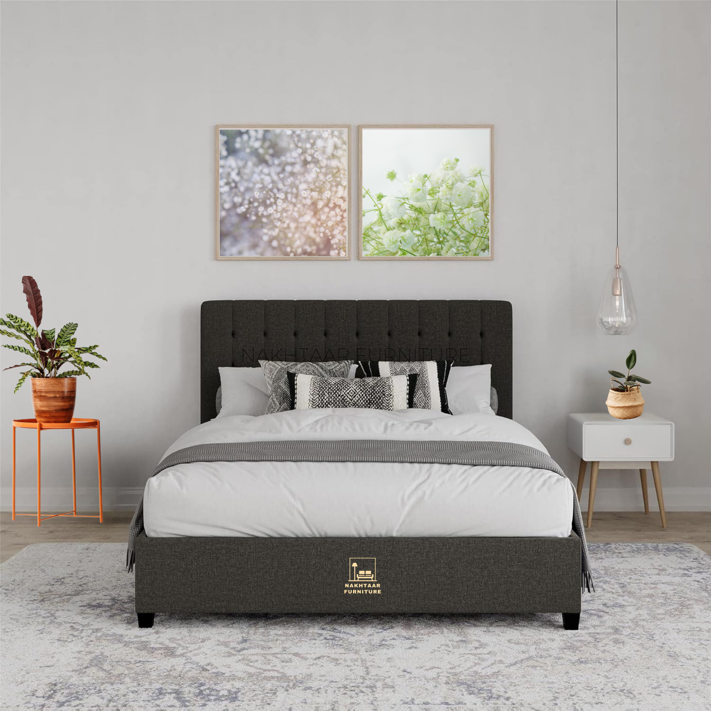 Modern Grey Upholstered Bed