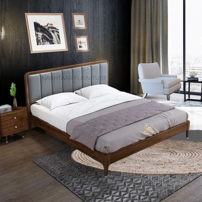 Elegant Wooden Bed Frame with Padded Headboard