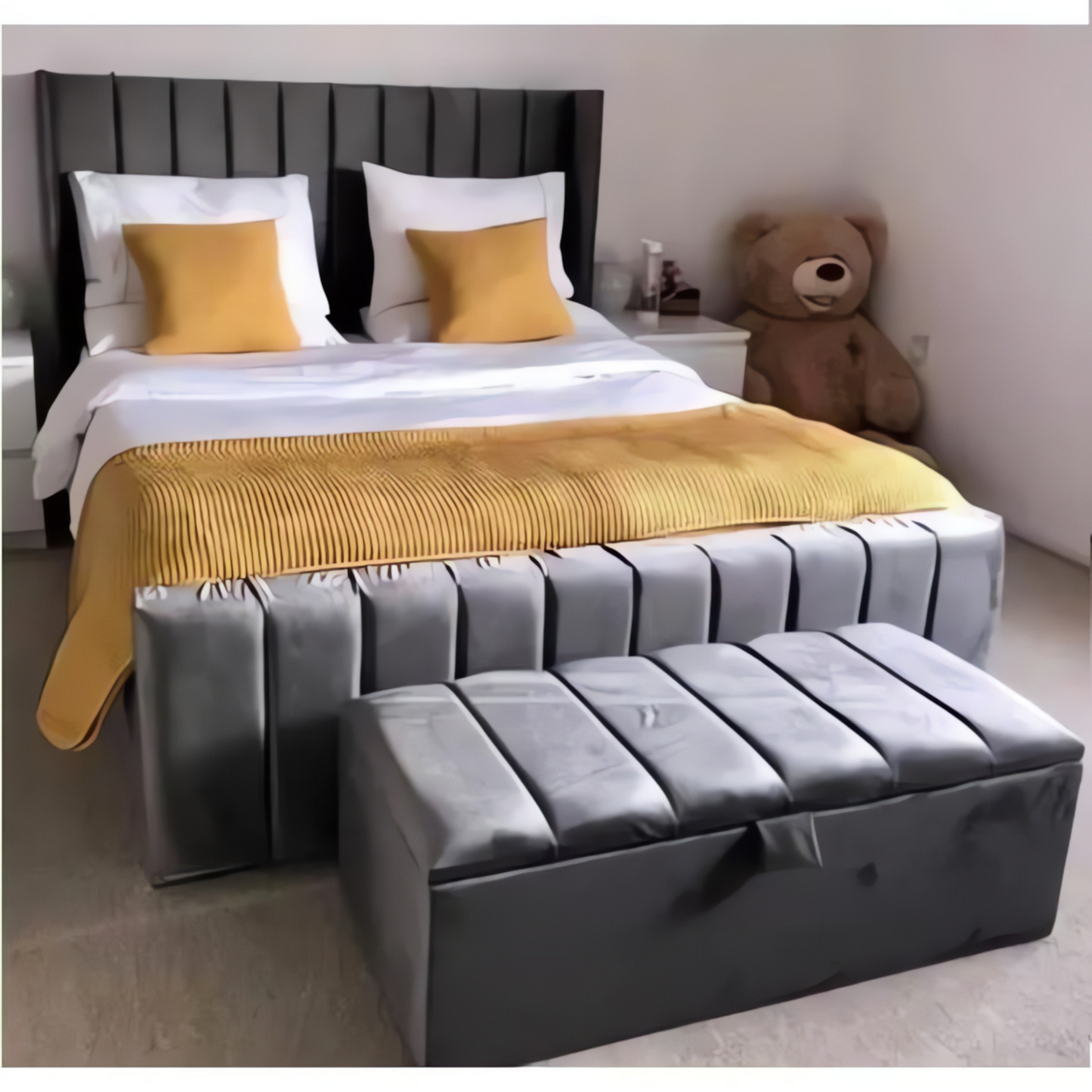 Sleek Grey Upholstered King Bed