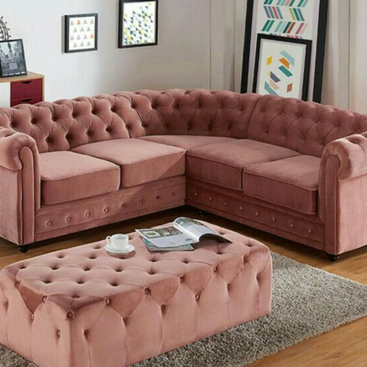 Luxurious Beige Tufted Sofa Set Puffy