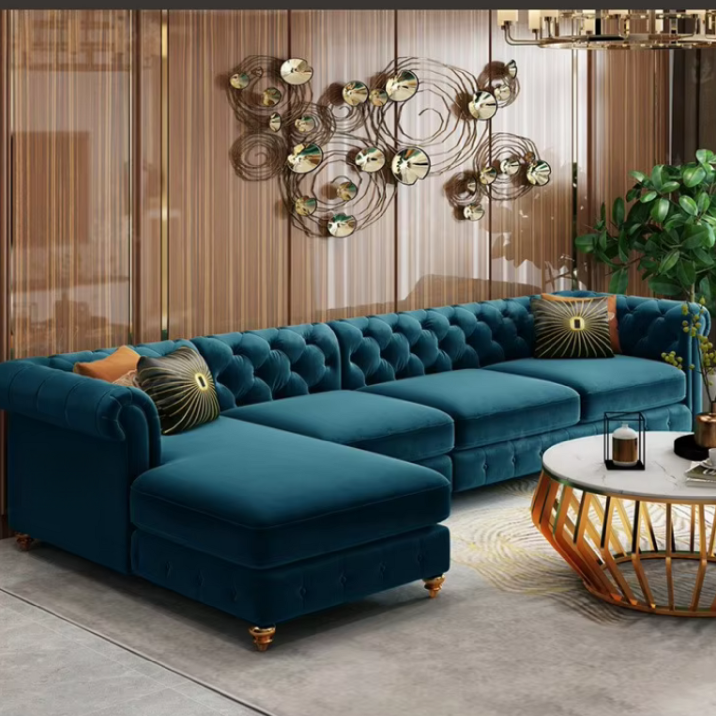 Luxurious Green Velvet Sectional Sofa