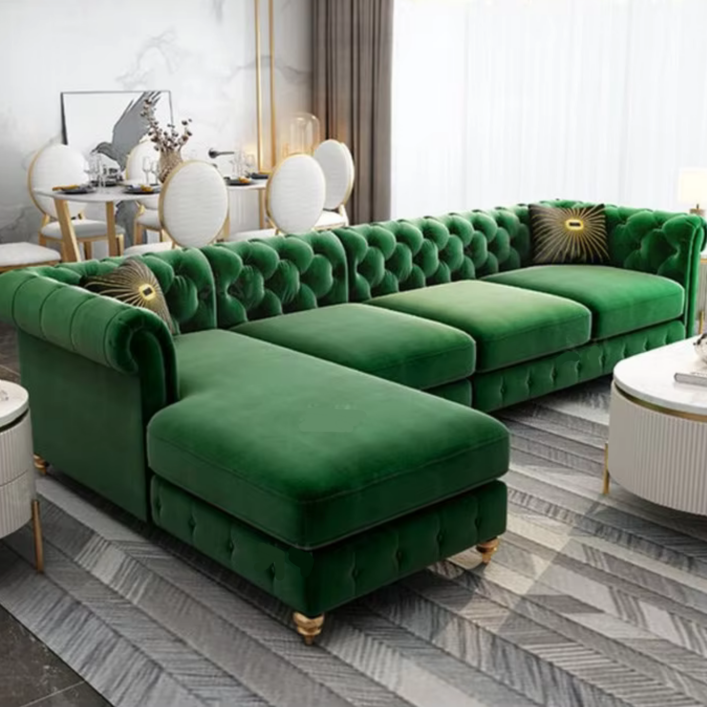 Luxurious Green Velvet Sectional Sofa