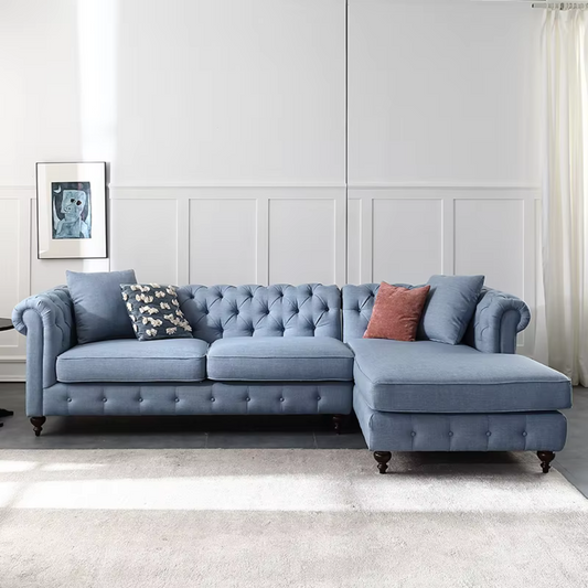 Chic Blue Tufted Sectional Sofa