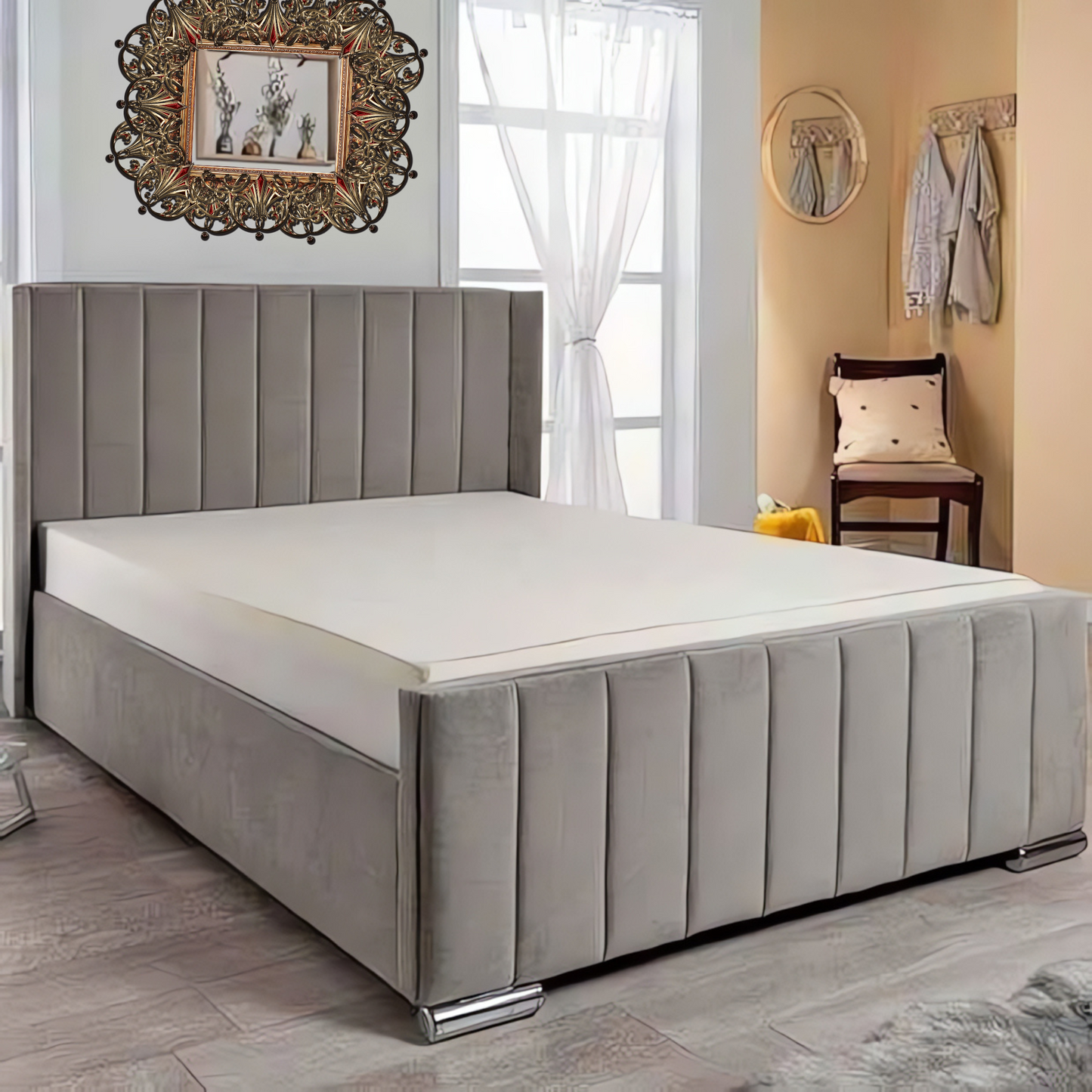 Sleek Grey Upholstered King Bed