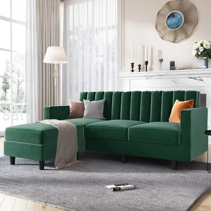 Elegant Green Velvet Sectional Sofa