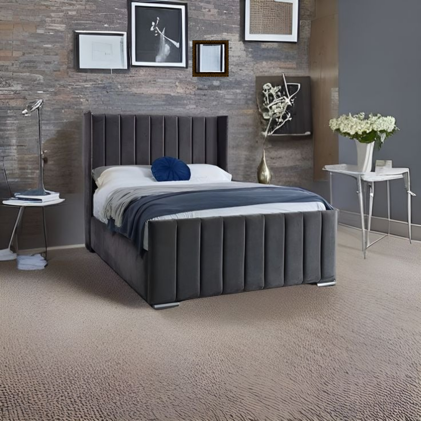 Sleek Grey Upholstered King Bed