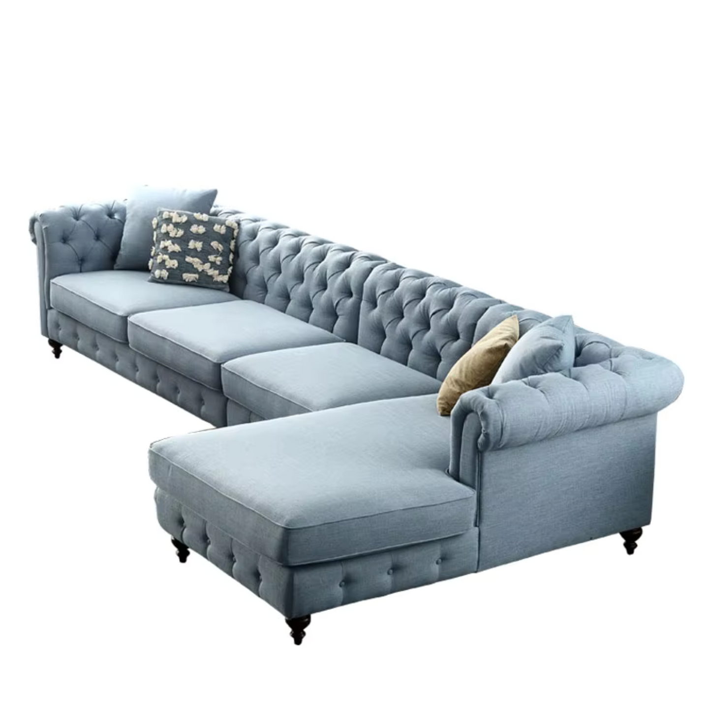 Chic Blue Tufted Sectional Sofa