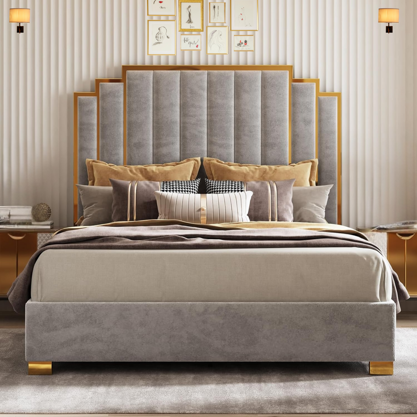 Luxurious Gray Upholstered Bed