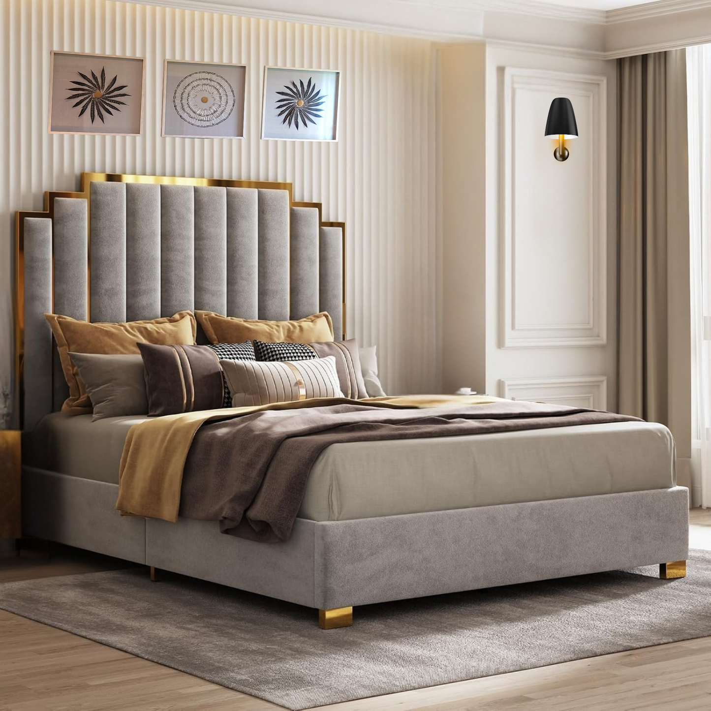 Luxurious Gray Upholstered Bed