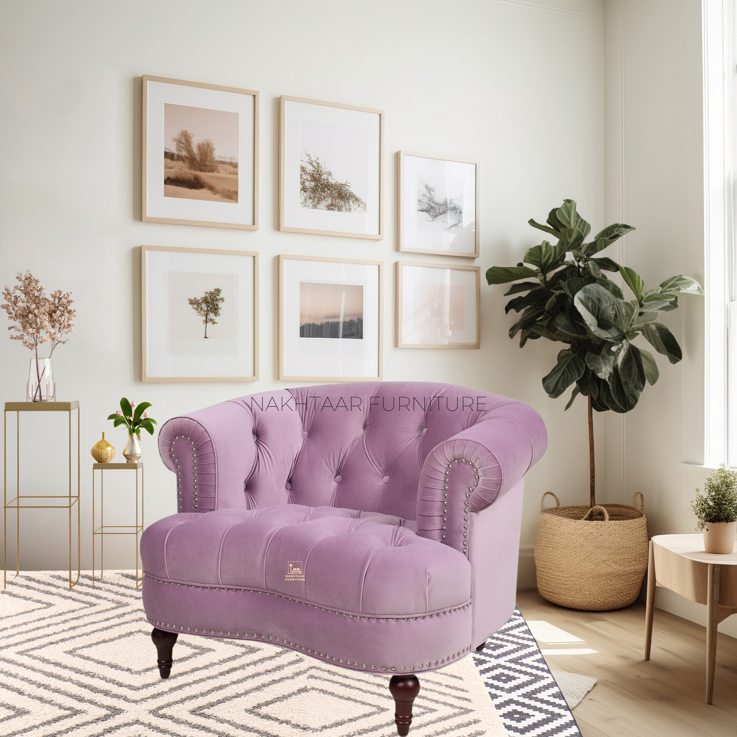 Chic Velvet Tufted Loveseat Single Seat