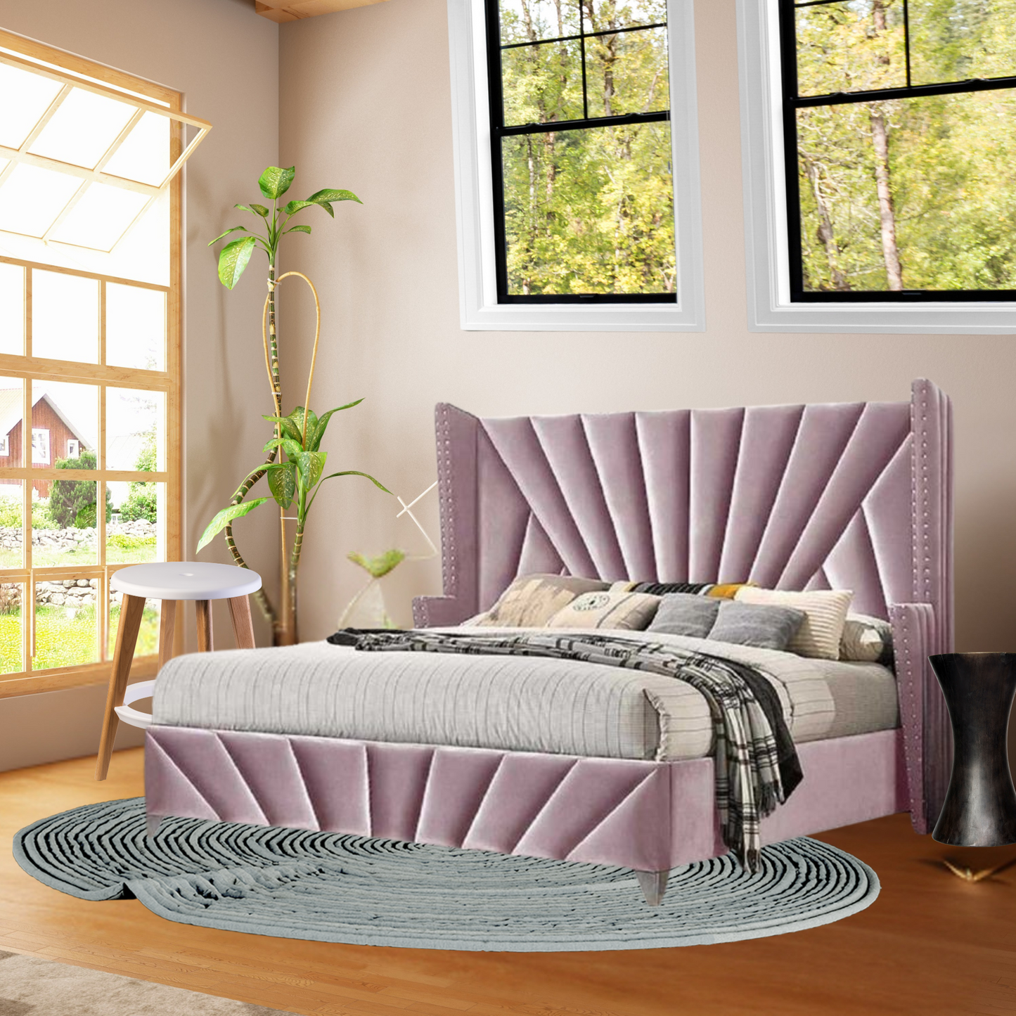 Sleek Wingback Design Bed