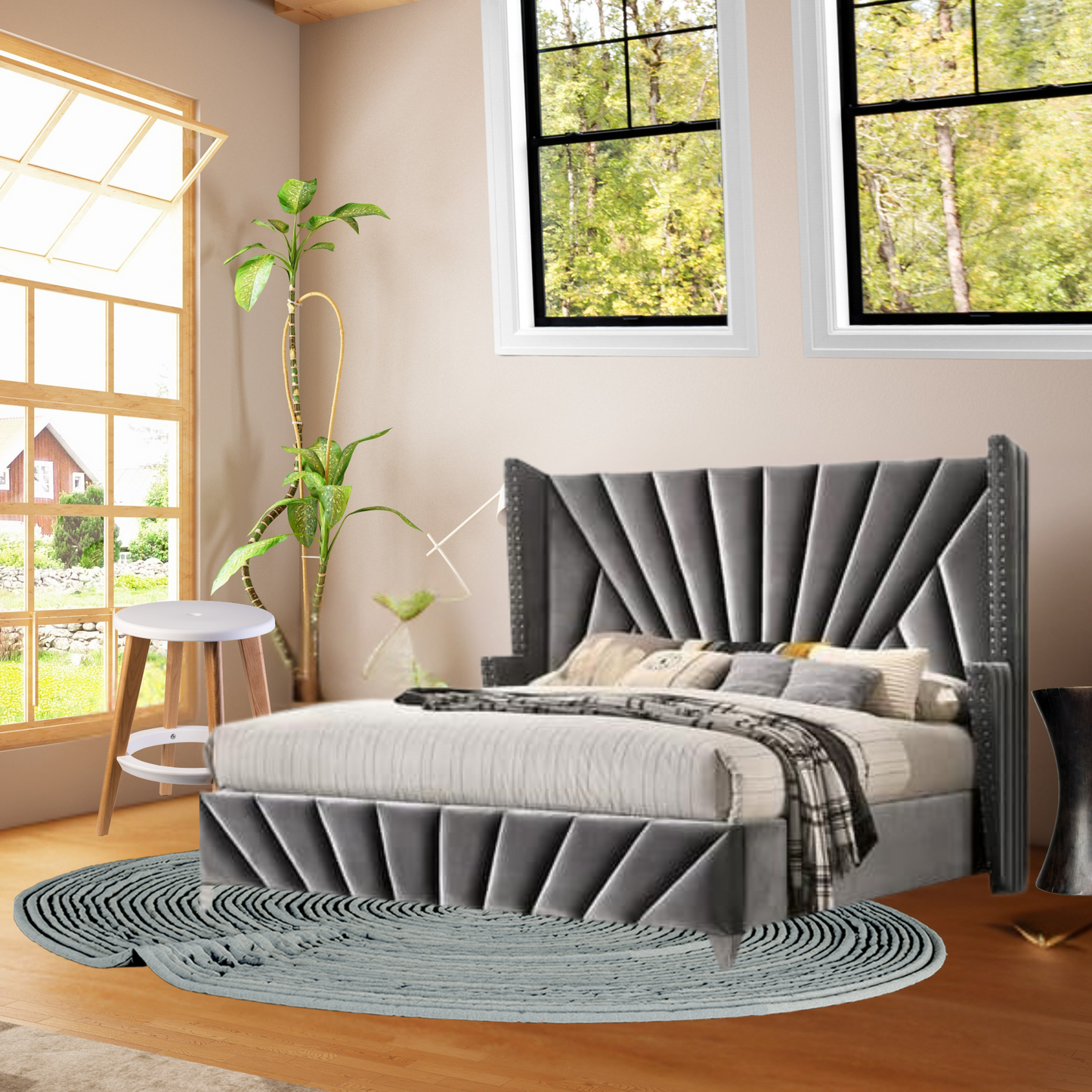 Sleek Wingback Design Bed