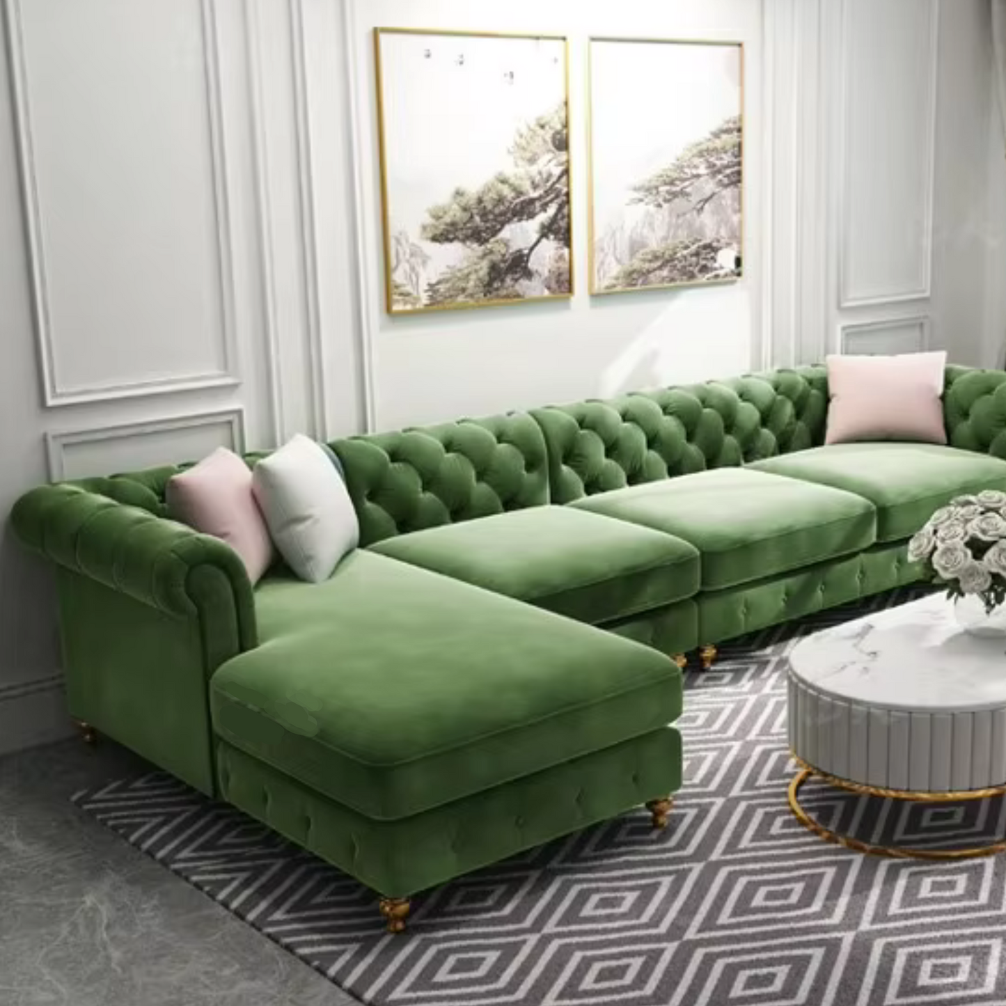 Luxurious Green Velvet Sectional Sofa