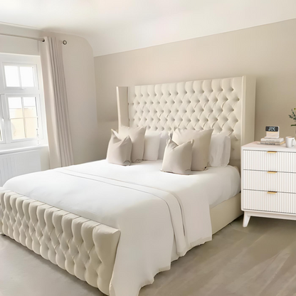 Tufted Bed with Winged Headboard