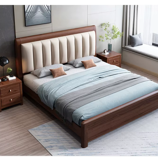 Modern Wooden Bed with Elegant Headboard