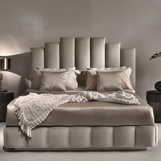 Luxurious Modern Upholstered Bed with Textured Headboard