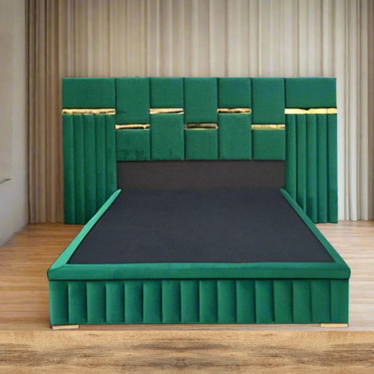 Modern Green Upholstered Bed with Stylish Tufted Headboard