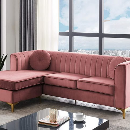 Rose Pink Velvet Sectional Sofa